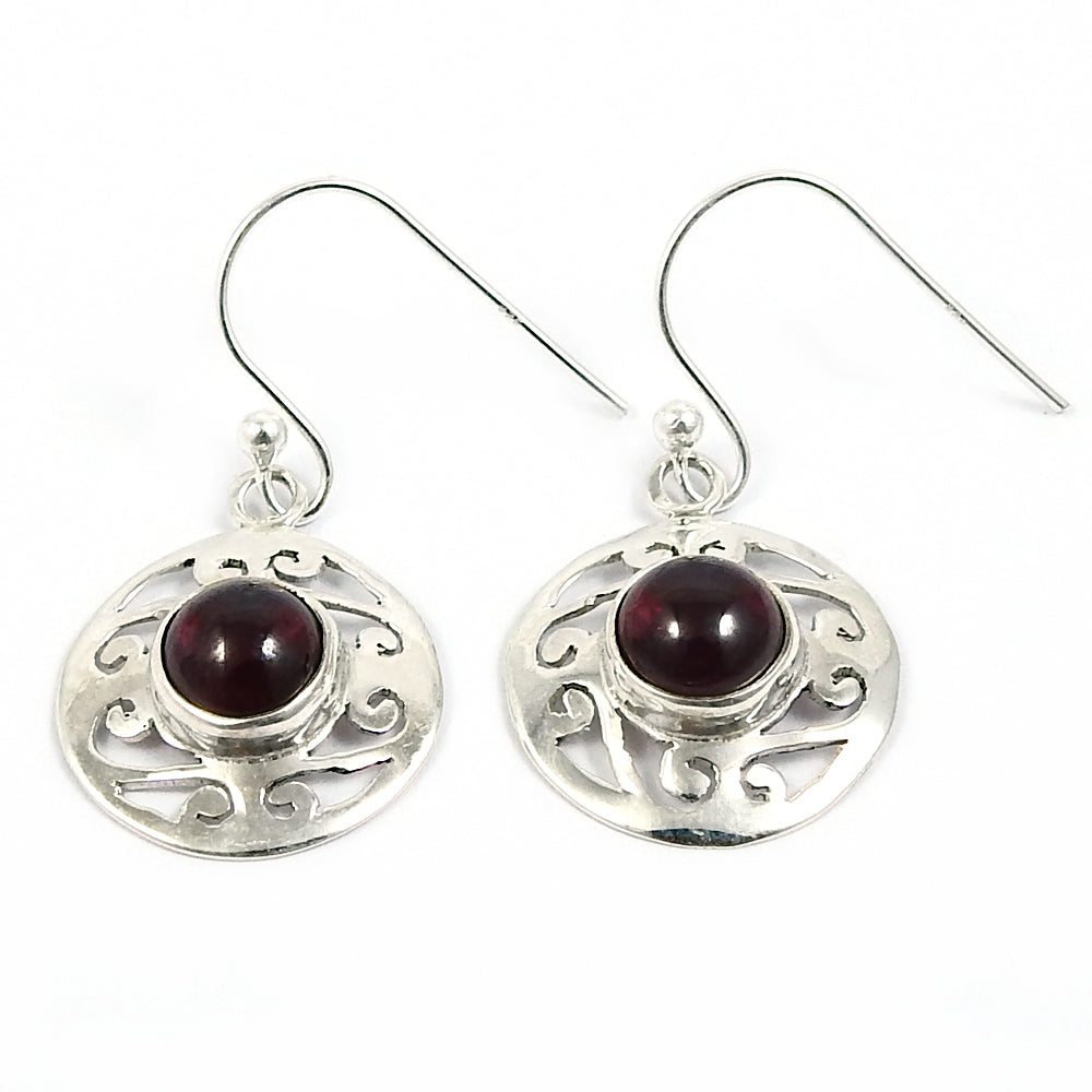 Woman Gift Natural Garnet Drop Dangle Boho Earrings 925 Sterling Silver O9