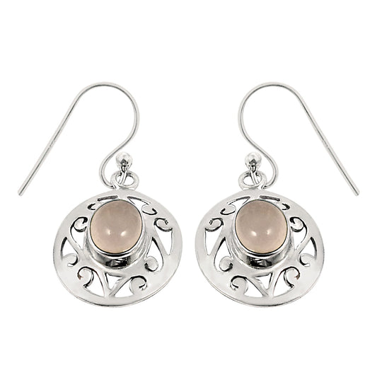 Woman Gift 925 Silver Natural Rose Quartz Drop Dangle Tribal Earrings S9