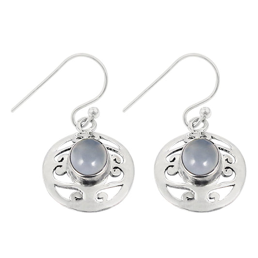 Woman Gift 925 Silver Natural Chalcedony Gemstone Drop Dangle Earrings T9