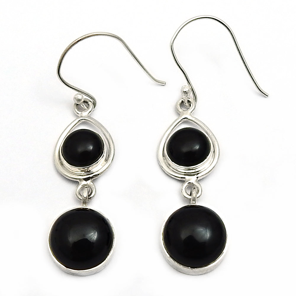 Woman Gift Natural Black Onyx Drop Dangle Vintage Earrings 925 Silver F10