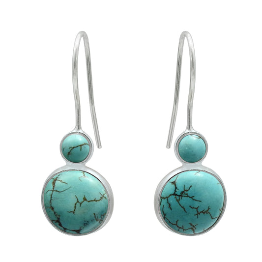 Turquoise Gemstone 925 Solid Silver Dangle Drop Vintage Throat Chakra Earrings