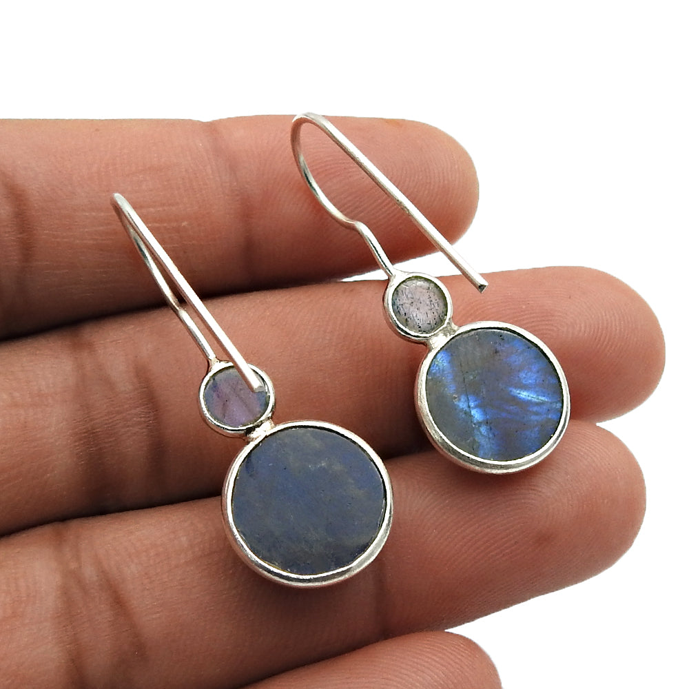 Natural Labradorite 925 Silver Drop Dangle Tribal Earrings For Women K10