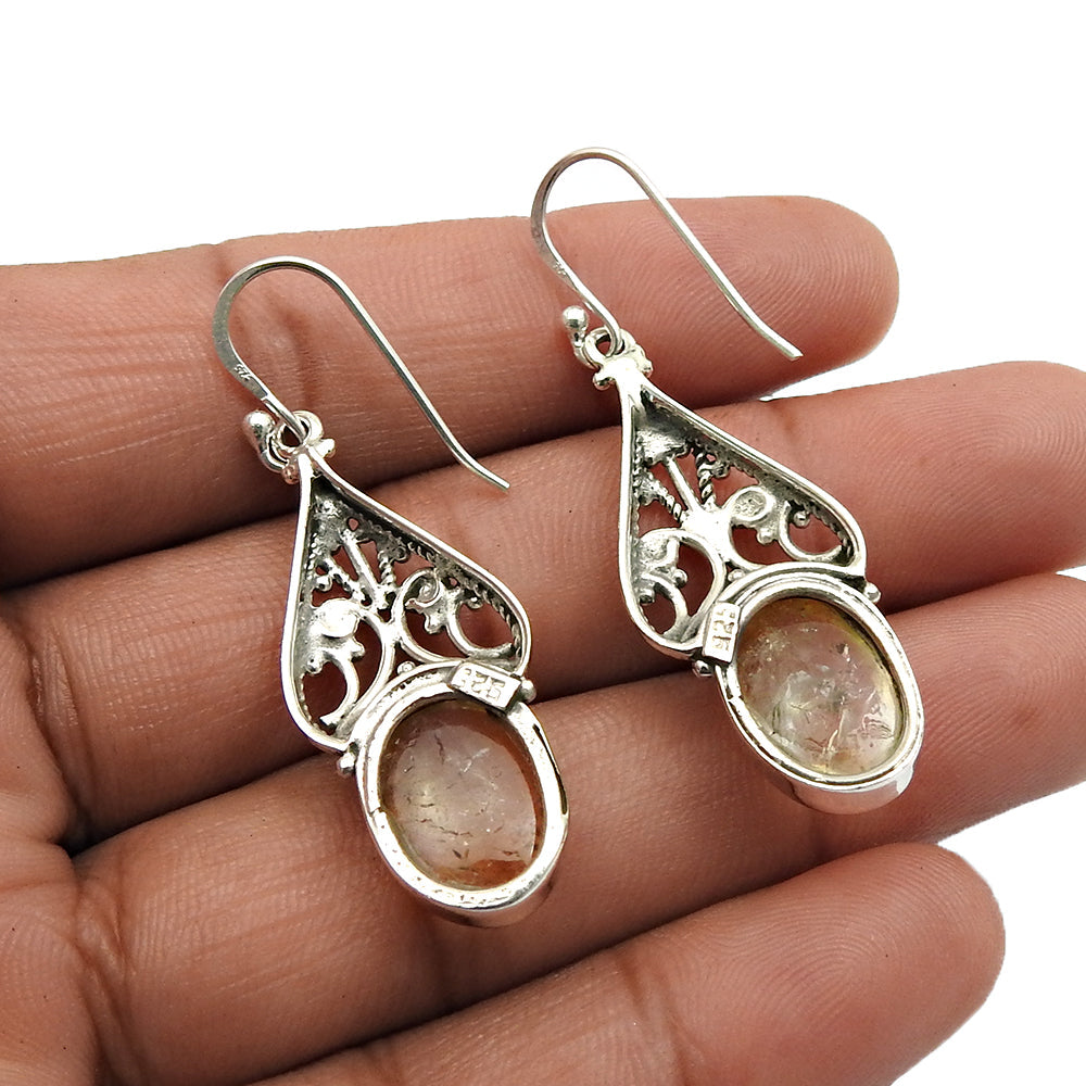 Woman Gift Natural Citrine Drop Dangle Ethnic Earrings 925 Silver B17