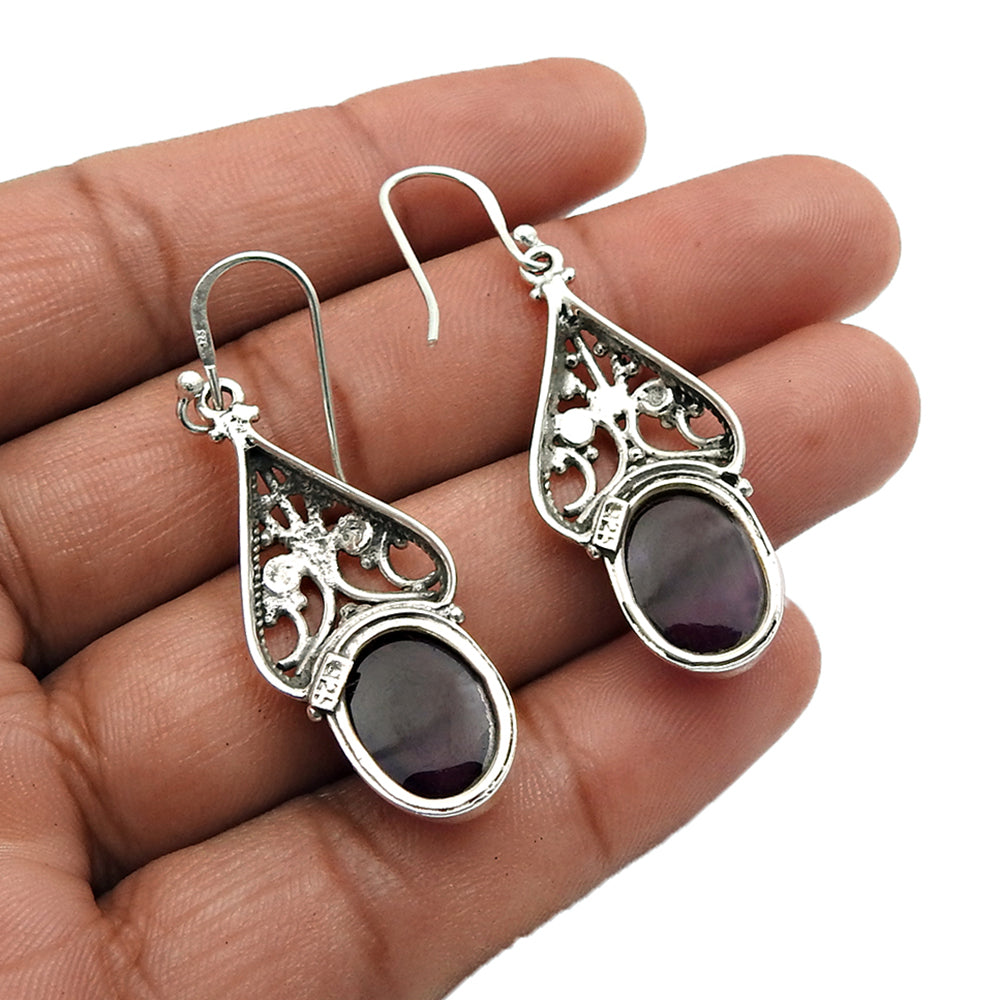 Gift For Woman Drop Dangle Ethnic Earrings 925 Silver Natural Amethyst F17