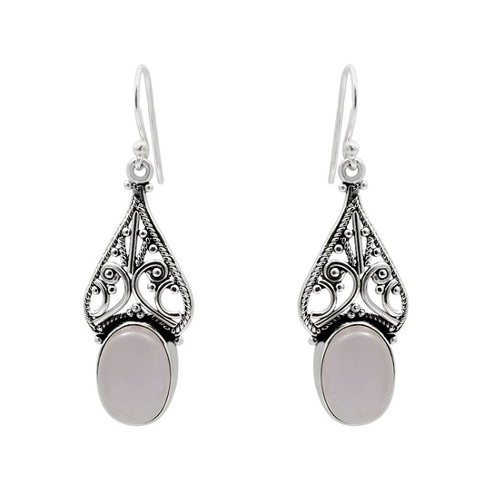 Natural Rose Quartz Drop Dangle Vintage Earrings 925 Silver For Girls J10