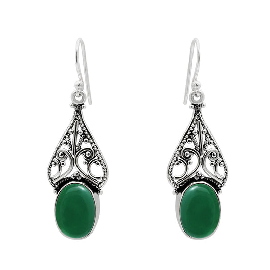 Natural Green Onyx Gemstone Drop Dangle Boho Green Earrings 925 Sterling Silver L10