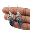 Oval Labradorite Stone Unique Wedding Dangling Tribal Earrings 925 Solid Silver