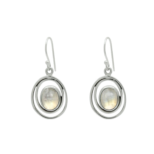 Rainbow Moonstone Gemstone Daughter Dangle Drop Earrings Solid Sterling Silver