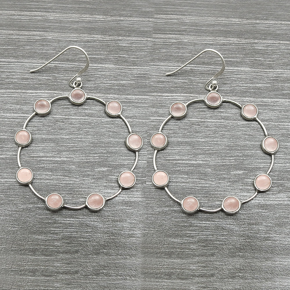Rose Quartz Gemstone Trendy Earrings 925 Sterling Silver Metaphysical Jewelry K1