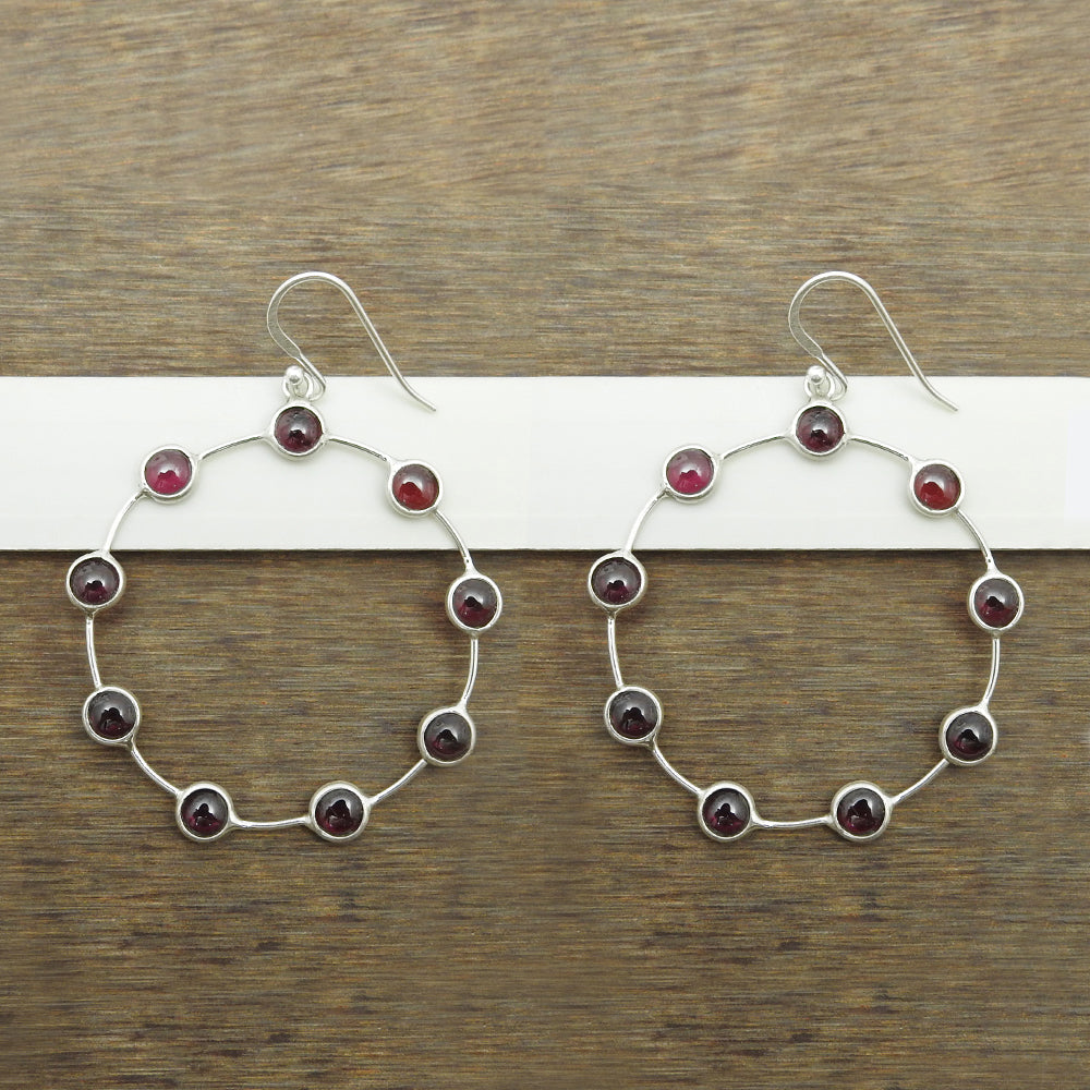 Natural Garnet Gemstone 925 Silver Drop Dangle Vintage Earrings For Girls Q3