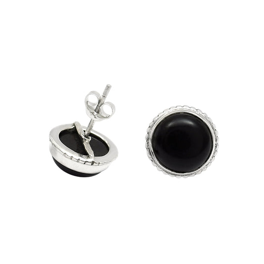 Natural Black Onyx Gemstone Jewelry 925 Sterling Silver Stud Earrings For Women B20