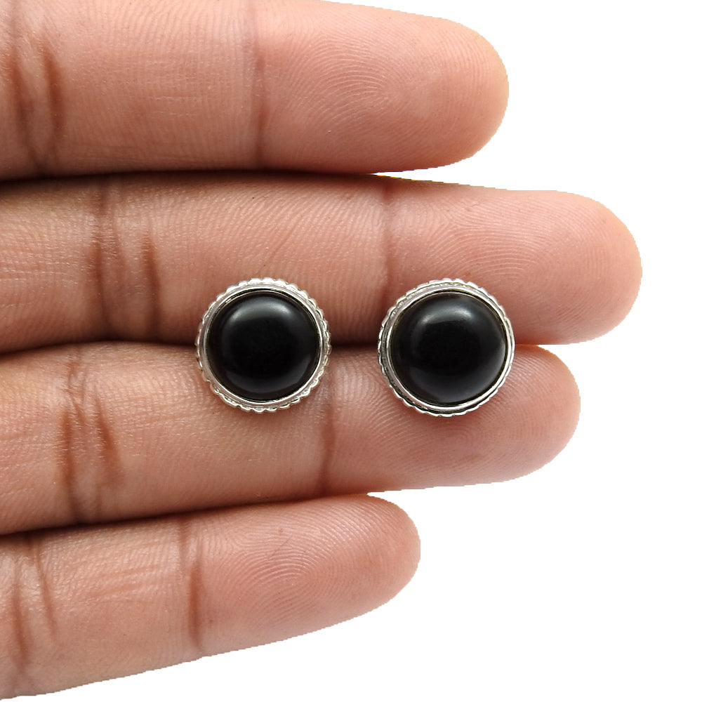 Natural Black Onyx Gemstone Jewelry 925 Sterling Silver Stud Earrings For Women B20