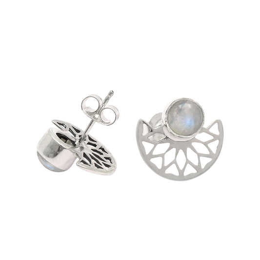 Natural Rainbow Moonstone New Stud Post Butterfly Earrings 925 Sterling Silver