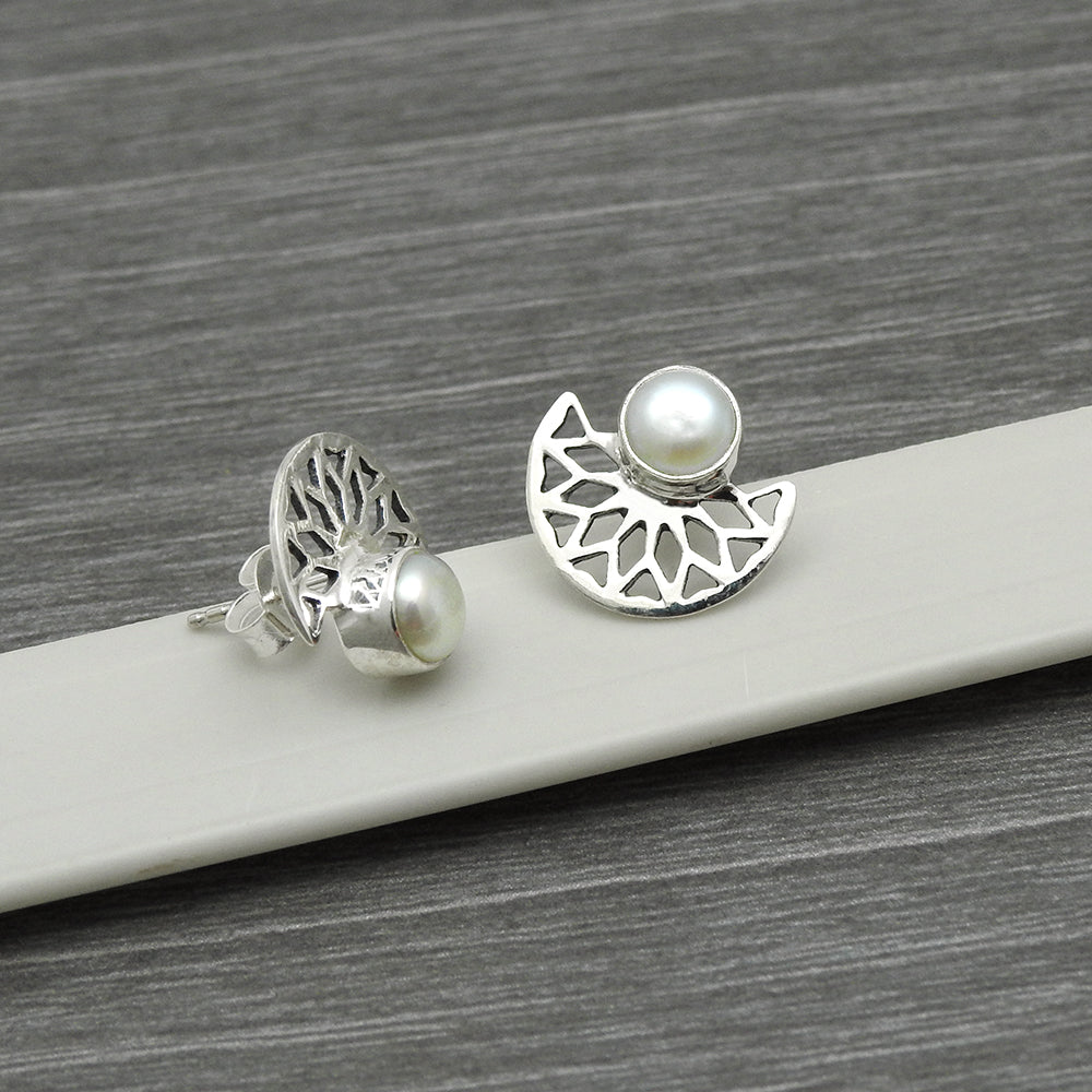 Pearl Earrings 925 Sterling Silver Tribal Jewelry