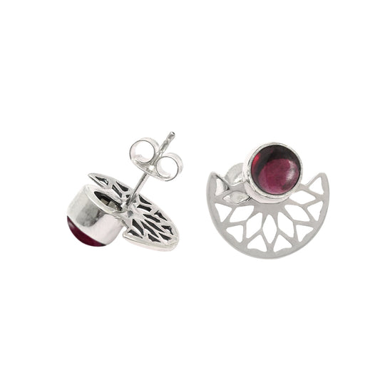 Round Root Chakra Garnet Gemstone 925 Solid Silver Bezel Stud Birthday Earrings