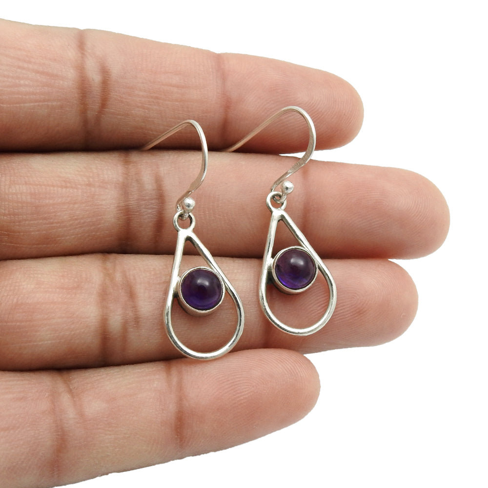 Natural Amethyst Gemstone 925 Sterling Silver Drop Dangle Earrings For Women W11