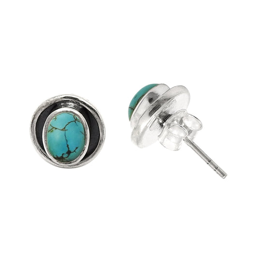December Birth Natural Turquoise Solid Silver Stud Post Birthday Trendy Earrings