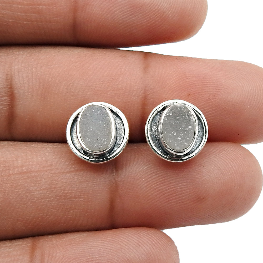Druzy Gemstone Earrings 925 Sterling Silver Handmade Indian Jewelry