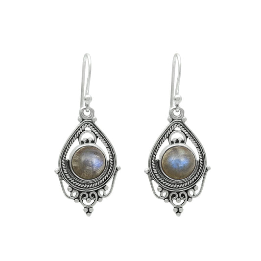 Woman Gift 925 Silver Natural Labradorite Drop Dangle Antique Earrings Z11