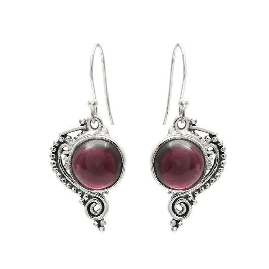 Garnet Stone Dangle Drop Root Chakra Trendy Ethnic Earrings 925 Sterling Silver