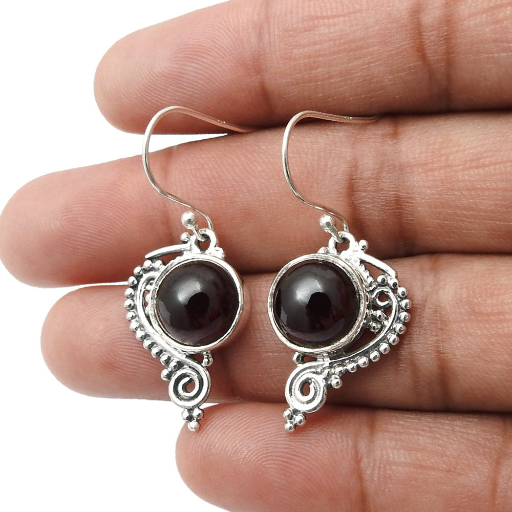Garnet Stone Dangle Drop Root Chakra Trendy Ethnic Earrings 925 Sterling Silver