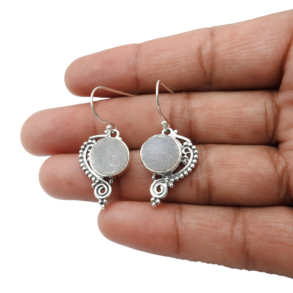 Druzy Gemstone Earrings 925 Sterling Silver Ethnic Jewelry