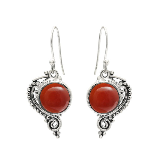 Round Carnelian Gemstone 925 Silver Drop Dangle Bezel Elegant Trendy Earrings