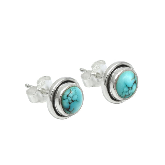 Turquoise Stone Mother Stud Post Bezel Handcrafted New Earrings 925 Solid Silver