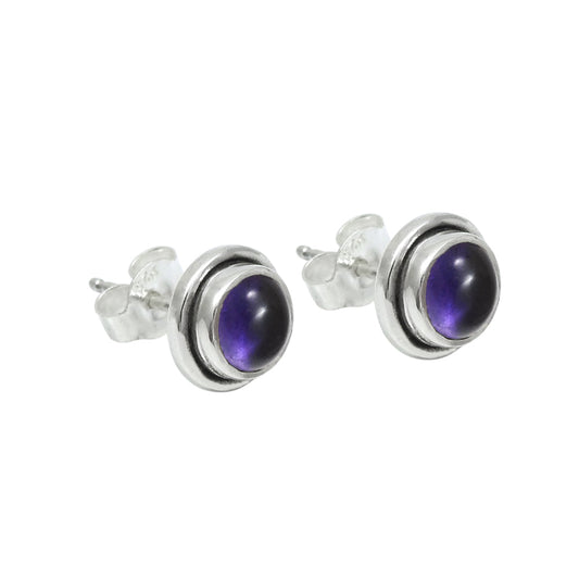Woman Gift Amethyst Gemstone Stud Earrings 925 Sterling Silver Jewelry O32