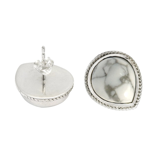 Natural White Turquoise Stud Earrings Teardrop Gemstone Gift Jewelry For Her L2