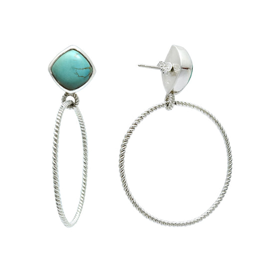 Turquoise Stone Stud Post Bezel Butterfly December Earrings 925 Sterling Silver