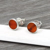 6mm Round Carnelian Gemstone 925 Solid Silver Bezel Stud Earrings