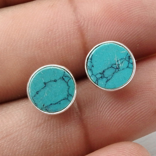 8mm Turquoise Gemstone 925 Sterling Silver Stud Earrings Gift Jewelry