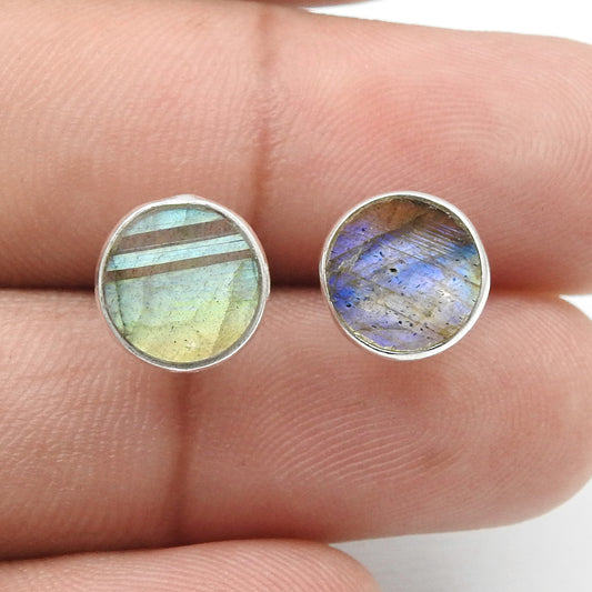 8mm Round Labradorite Gemstone 925 Sterling Silver Handmade Stud Earrings