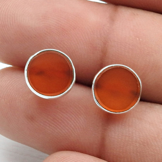 8mm Round Carnelian Gemstone 925 Sterling Silver Stud Earrings Jewelry