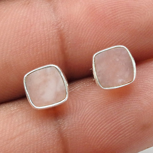 6mm Square Pink Opal 925 Sterling Silver Stud Earrings Women Jewelry