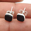 6mm Square Black Onyx 925 Solid Silver Women Bezel Stud Earrings