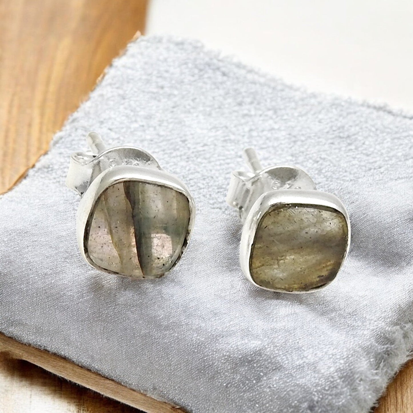 6mm Square Labradorite Gemstone 925 Sterling Silver Stud Earrings