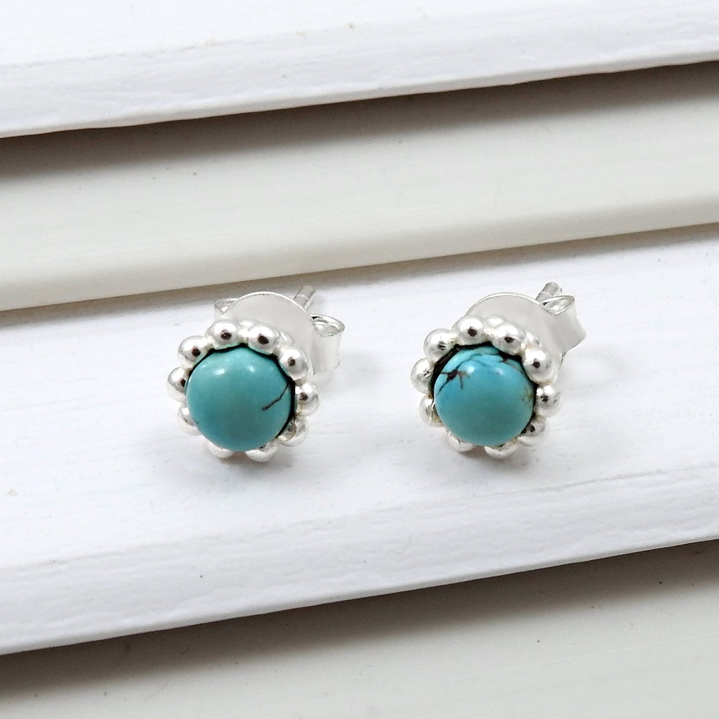 Natural Turquoise Gemstone 925 Sterling Silver Minimalist Stud Earrings