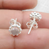 Natural Rose Quartz Gemstone 925 Sterling Silver Minimalist Stud Earrings