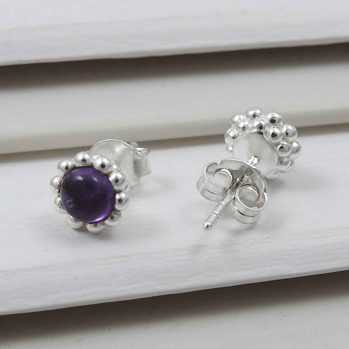Natural Amethyst Gemstone 925 Sterling Silver Minimalist Stud Earrings