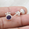 Natural Amethyst Gemstone 925 Sterling Silver Minimalist Stud Earrings