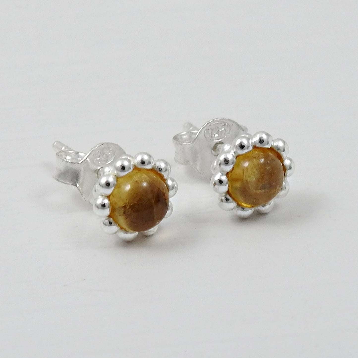 Natural Citrine Gemstone 925 Sterling Silver Minimalist Stud Earrings