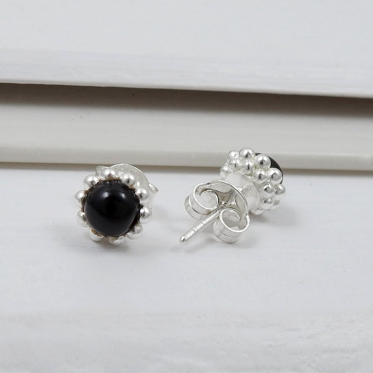 Natural Black Onyx Gemstone 925 Sterling Silver Minimalist Stud Earrings