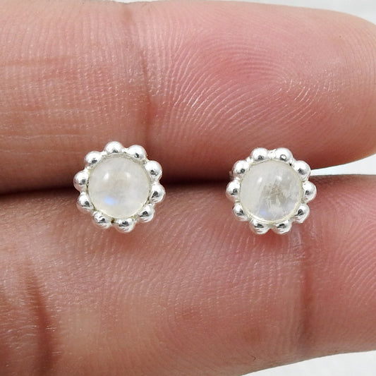 Natural Rainbow Moonstone 925 Sterling Silver Minimalist Stud Earrings
