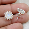 Natural Rainbow Moonstone 925 Sterling Silver Flower Stud Earrings