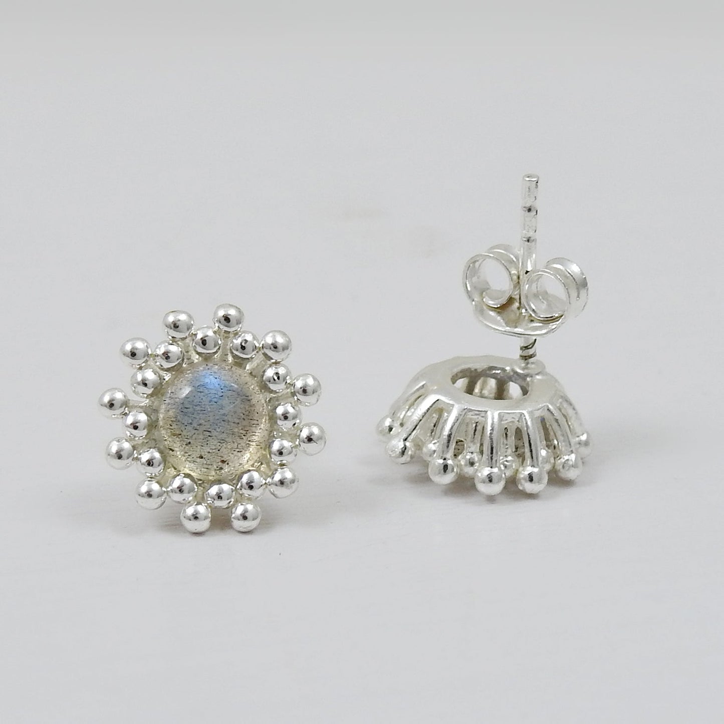 Natural Labradorite 925 Sterling Silver Flower Stud Earrings