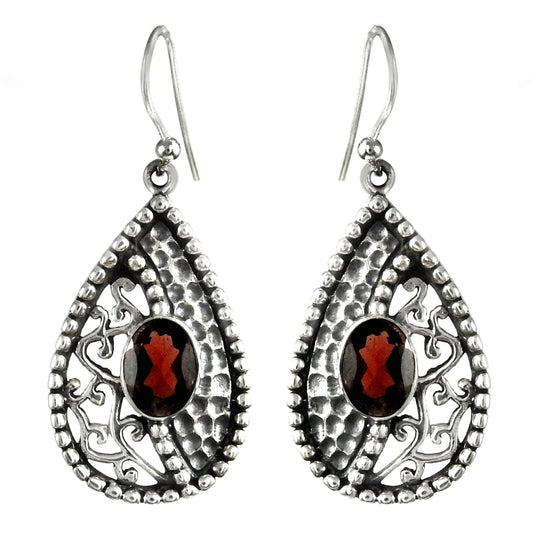 Woman Gift Natural Garnet Drop Dangle Boho Earrings 925 Silver V13