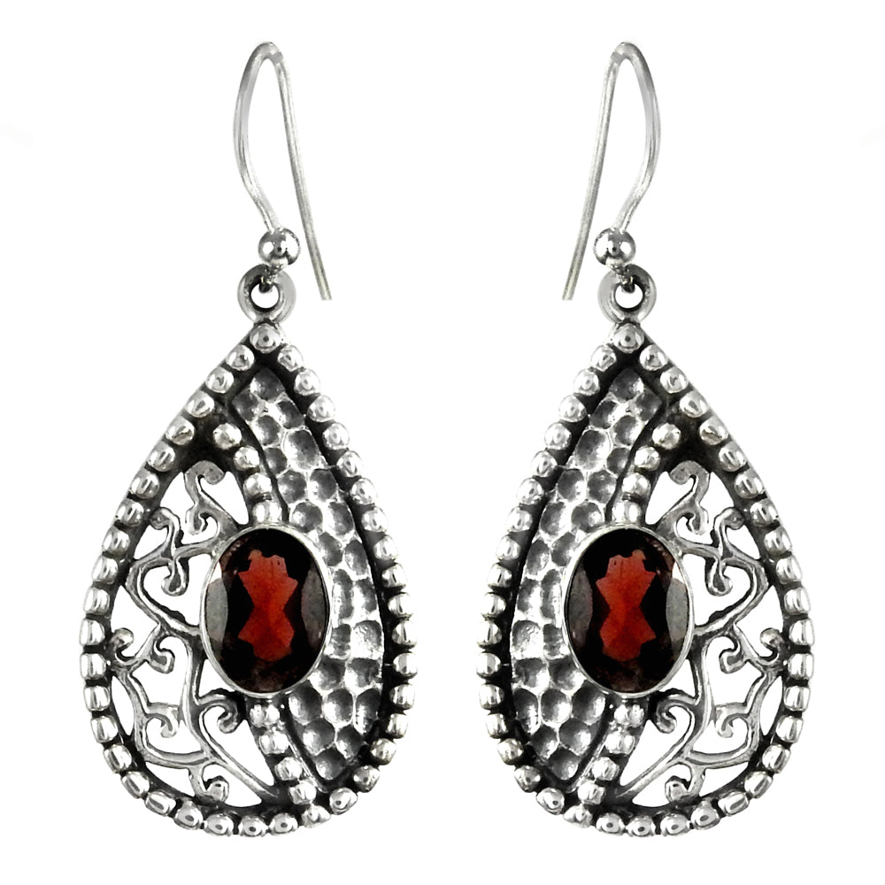 Woman Gift Natural Garnet Drop Dangle Boho Earrings 925 Silver V13