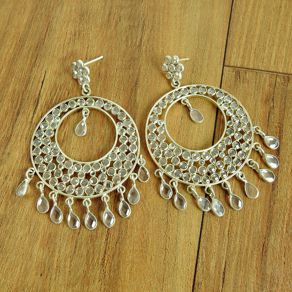 Pear Natural Crystal Chandelier Daughter Tribal Bezel Earrings Sterling Silver